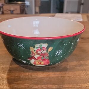 Festive Snowman Holiday Bowl - Green and Red
